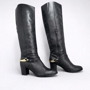 Carvela Kurt Geiger Black Leather Knee High Boots Gold Hardware‎ 9